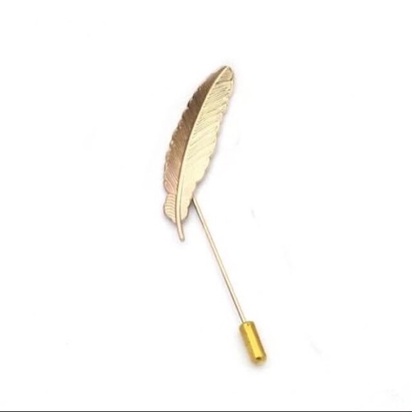 Men’s Suit Accessory | Feather Lapel Pin | Wedding Suit Metal Stick Pin | Jacket - Picture 2 of 4